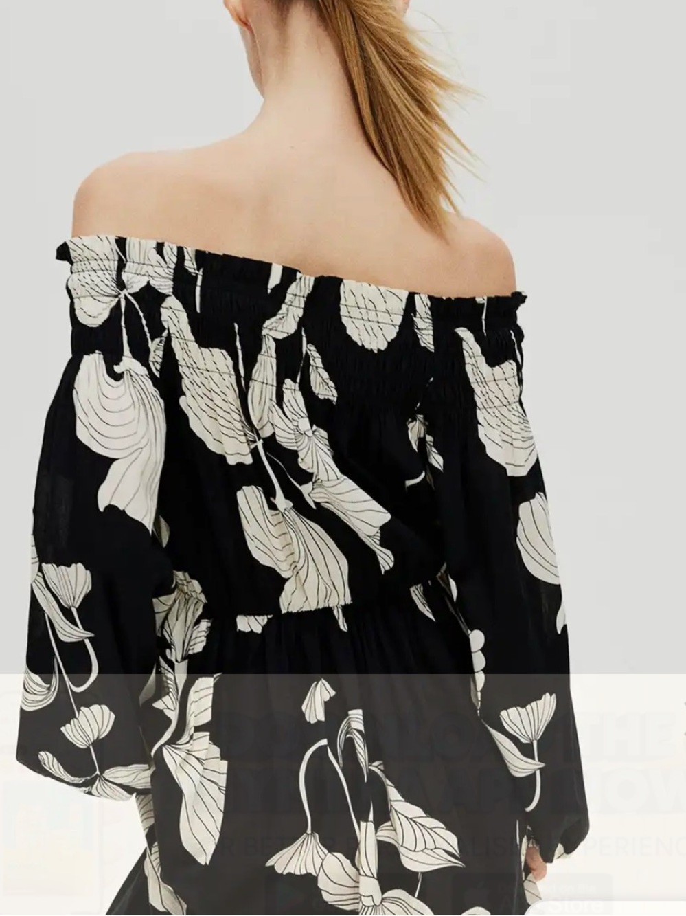 H&M Black Off-Shoulder Floral Maxi Dress with White Leaf Print - Picture 2 of 9